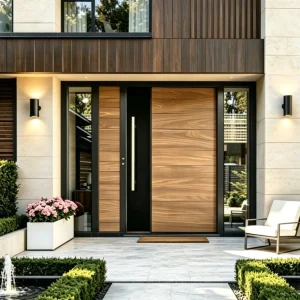 Modern Villa Entrance Door Aluminum Alloy and Wood Double-Glazed Glass Soundproof Waterproof