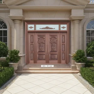 Modern Villa Entrance Door with Brushed Copper Finish