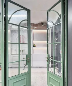 Modern Villa Green Broken Bridge Aluminum Lattice Door with Magnetic Screen