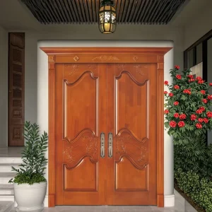 Modern Villa Main Double Solid Wood Entrance Door with Sound Insulation