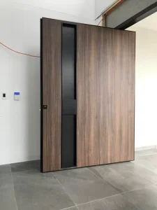 Modern Villa Main Entrance Pivot Wood Glass Door with Sidelite