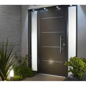 Modern Villa Main Entrance Wood and Glass Pivot Door with Sidelite