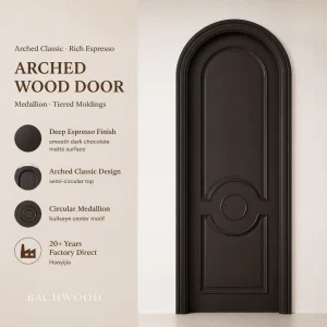 Modern Vintage French Arch Solid Wood Interior Door, Matte Lacquer, Waterproof, Black