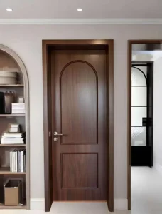 Modern Walnut Veneer Solid Wood Interior Door with Sound Insulation for Bedroom, Villa, or Apartment