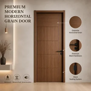 Modern Walnut Wood Panel Bedroom Door, Paint-Free, Soundproof and Waterproof