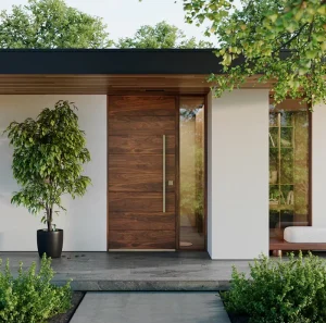 Modern Waterproof Solid Wood Swing Entry Door for Residential Villa, Farmhouse, Outdoor Use