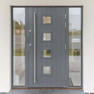 Modern Waterproof Tempered Glass Insulated Security Entrance Door with Double Sidelights