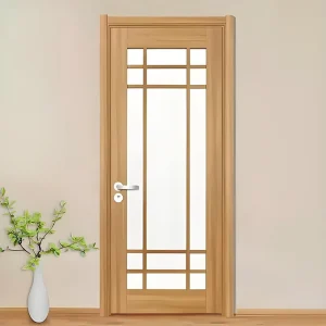 Modern Waterproof Wood Composite Glass Bathroom Door with Solid Wood Finished Surface, Manual Opening