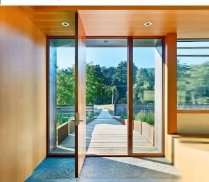 Modern Weatherproof Oversized Solid Wood and Glass Pivot Front Entry Door for House and Villa
