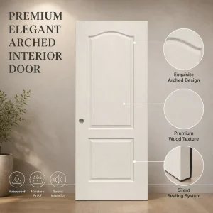 Modern White Arched Panel Door, Paint-Free, Soundproof, Waterproof, Interior Bedroom Door