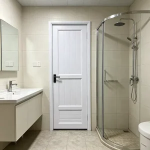 Modern White UPVC Plastic Waterproof Swing Bathroom Door for Hotel Interior