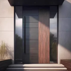 Modern Wood-Grain Aluminum Alloy Entry Door, Anti-Corrosion, Dustproof, Airtight, for Desert Areas