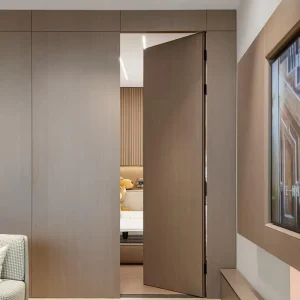 Modern Wooden Invisible Wall Door with Aluminum Frame for Bedroom, Flush Frameless Design