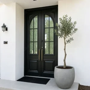 Modern Wrought Iron Prehung Double Front Entry Doors