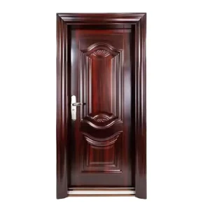 Modern Wrought Iron Steel Exterior Front Door with Smart Lock, Side-Opening