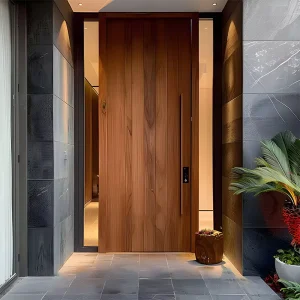 Modern walnut wood sound-insulating double exterior entrance door for villas