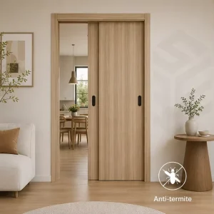 Moisture Resistant Durable Bypass Double Leaf Sliding WPC Door Anti Deformation Overlap Sliding System Household Interior Door