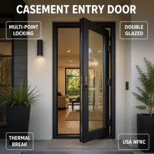 Multi-Point Locking Aluminum Casement Entry Door with Double Glazing and Thermal Break