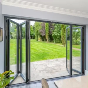 NFRC Modern Black Aluminum Bifold Doors Soundproof Powder Coated Finish Folding Glass Patio Doors for Contemporary Homes