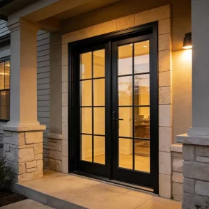NFRC Thermal-Break Aluminum French Door with Double Tempered Glass for Hotel Balconies