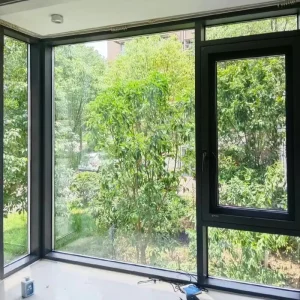 Narrow Aluminum Alloy Casement Window Hurricane Proof Impact Safety Double-Glazed Tempered Glass Outward Opening