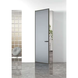 Narrow Aluminum Alloy Frame Casement Bathroom Door with Tempered Glass