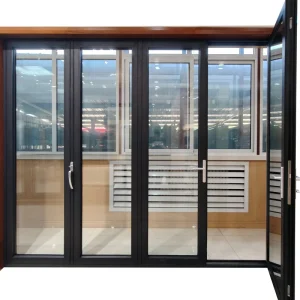 Narrow Aluminum Folding Door with Double Tempered Glass, Weather-Resistant Exterior