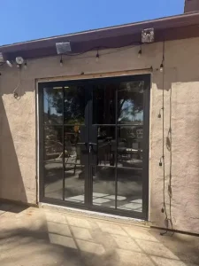 Narrow Black Galvanized Steel Casement Door with Clear Glass for Apartments and Houses