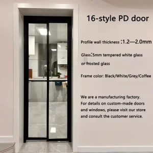 Narrow Doorway Space-Saving PD Folding Door Slim Aluminum Tempered Glass Bifold Door for Bathroom and Kitchen