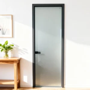 Narrow-Frame Aluminum Glass Swing Interior Door with Oilsand Privacy Glass for Home and Office