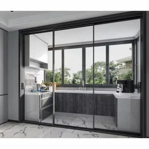 Narrow-Frame Aluminum Sliding Door with Double Tempered Glass for Kitchens