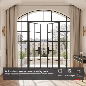 Narrow-Frame Arch-Top Aluminum Alloy Interior Swing Door with Hammered Glass and Anti-Theft Design