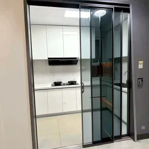 Narrow-Frame Concealed-Track Glass Sliding Door Three/Four-Panel System for Office, Hotel, and Kitchen