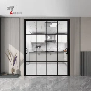 Narrow-Frame Double Tempered Glass Aluminum Partition Sliding Door System