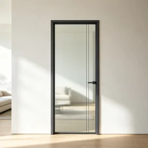 Narrow Frame Fluted Glass Privacy Black Aluminum Casement Swing Door for Yoga Room