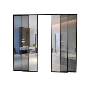 Narrow Frame Metal-Framed Glass Sliding Door with Synchronous Soft Closing for Kitchen, Bedroom, and Cloakroom