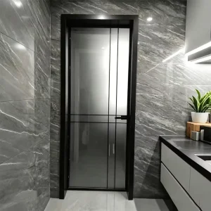 Narrow Frame Slim Profile Matte Black Finish with Clear Glass for Modern Home Kitchen Residential Aluminum Swing Door