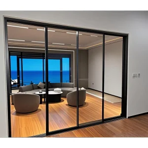 Narrow Frame Soundproof Gray Aluminum Sliding Glass Door