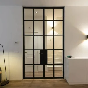 Narrow Frame Steel Glass Partition Door Tempered Glass Swing Doors with Handle
