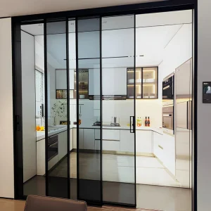 Narrow Frame Titanium Magnesium Aluminum Sliding Door 3 Linkage Glass Door for Balcony Living Room Indoor Kitchen Sliding Door