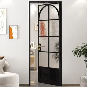 High End Arched Aluminum Frame Glass Door Retro Slim Swing Door Moru Textured Safety Glass Bathroom Single Partition Door