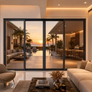 Narrow Profile Sliding Door Minimalist Glass Patio Door Heavy Duty Balcony Door for Luxury Villa