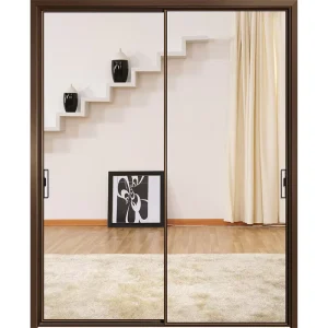 Narrow Sliding Bathroom Solid Wood Door with Lower Wheel Ground Rail, Triple Action Invisible Suspension