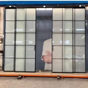 Narrow Slim Frame 4-Panel Matte Black Automatic Sliding Glass Door