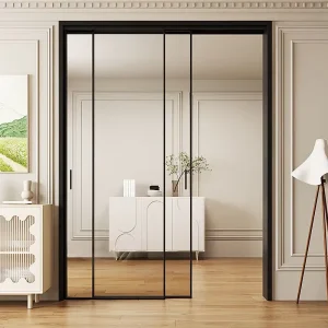 Narrow Slim Polymer Glass Door Minimalist Windproof Interior Hidden Sliding Door Room Partition Sliding Door Indoor Garden Patio