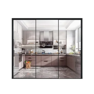 Narrow Three-Link Glass Sliding Door with Hanging Rail Partition for Kitchen, Balcony, or Living Room