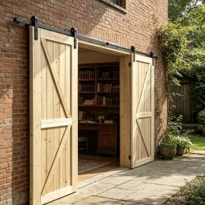 Natural Knot Solid Fir Timber Barn Door Sliding Interior Door for Space Separation