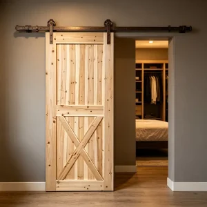 Natural Raw Color Solid Fir Barn Door Pastoral Sliding Interior Door for Small Apartments