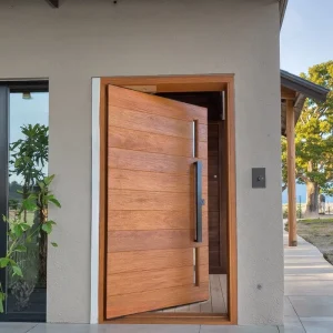 Natural Solid Wood Soundproof Pivot Front Entry Door for Large Villa