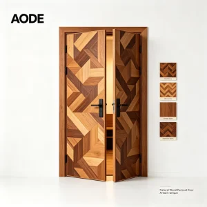 Natural Wood Parquet Door Herringbone Multi-Species Veneer for Living Room Interior